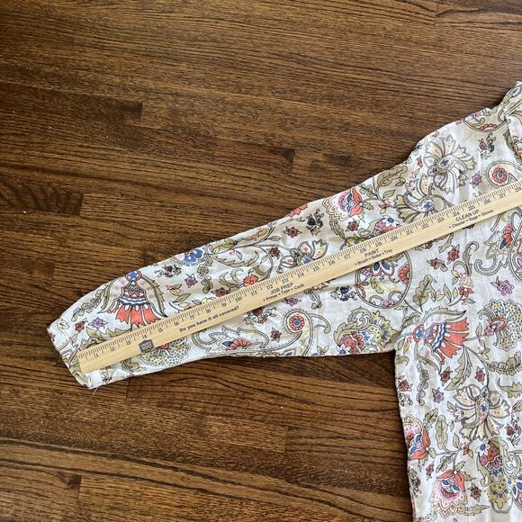 FLAX Women Medium 100 % linen Paisley Long Sleeves Button Down Shirt - Picture 7 of 12